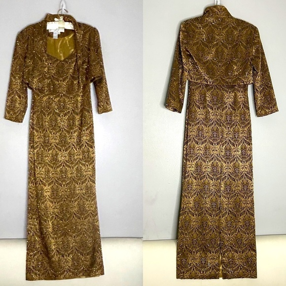Lillie Rubin Dresses & Skirts - Vintage Lillie Rubin Gold paisley embossed beaded straight gown & jacket size 4